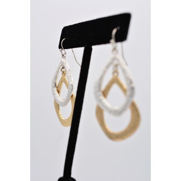 Liz Claiborne Vintage Dangle Earrings Silver Gold Tone Pebbled Shiny 1990s BinU - Picture 3 of 12